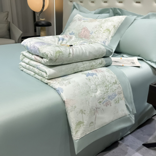Summer Cool Ice Silk Summer Quilt Four-Piece Set Machine Washable 2025 New Double Thin Quilt Air-Conditioned Quilt Summer Quilt Core