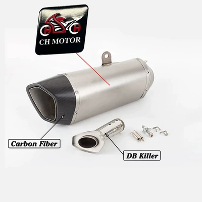 Universal pentagonal carbon tail exhaust pipe for motorcycle modification, SC laser logo, stainless steel carbon fiber for large displacement sports cars (Exhaust pipe) - a