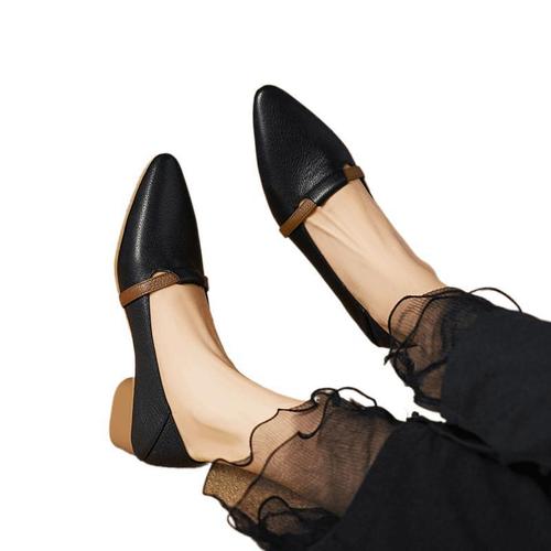 Spring and Autumn Pointed Head Black Low Heel Flat Soft Face Soft Sole Casual Matchable Comfortable Women's Shoes