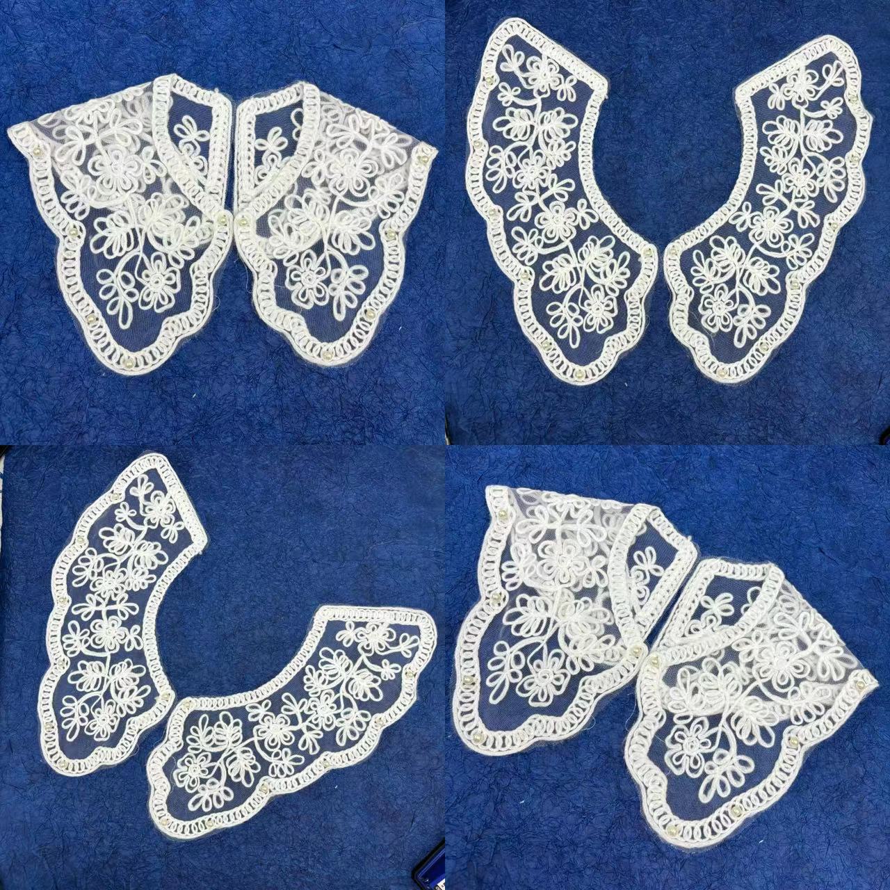 毛线编织假领子钉珠镂空花边娃娃领 秋冬毛线针织刺绣 减龄假领子