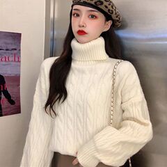 高领毛衣加绒加厚女冬2025新款麻花内搭打底韩版宽松慵懒风针织衫