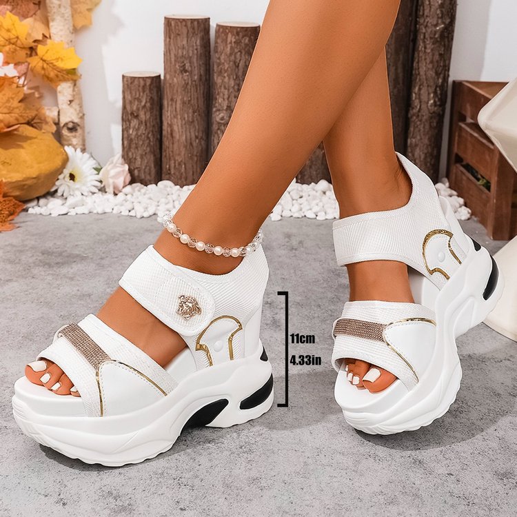 Ultra light sports sandals with rhinestones platform