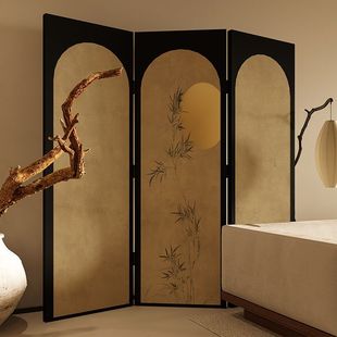 New Chinese-Style Aesthetic Screen Partition for Living Room, Folding Entrance, Tea Room, Bedroom Folding Screen, Bamboo Moon Song Style