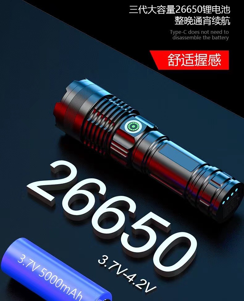 Strong light flashlight super bright rechargeable treasure led outdoor long-range small household outdoor lithium zoom xenon lamp
