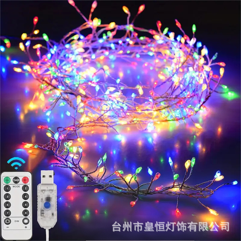 Caja de baterías LED transfronteriza cadena de lámpara de fuegos artificiales USB8 función lámpara de alambre de cobre Año Nuevo árbol riqueza atmósfera decoración