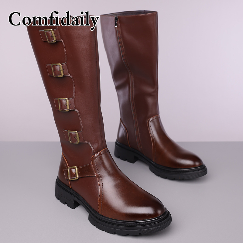 Boots Men's High-Top British Style Boots Work Boots Cycling Motorcycle Leather Boots Autumn and Winter Boots Large Size Men's Shoes