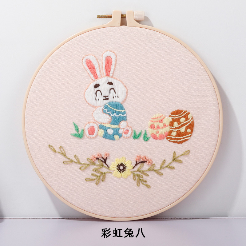 Original nuevo hecho a mano DIY Kit de bordado material paquete Arco Iris conejo Pascua huevo costura traje