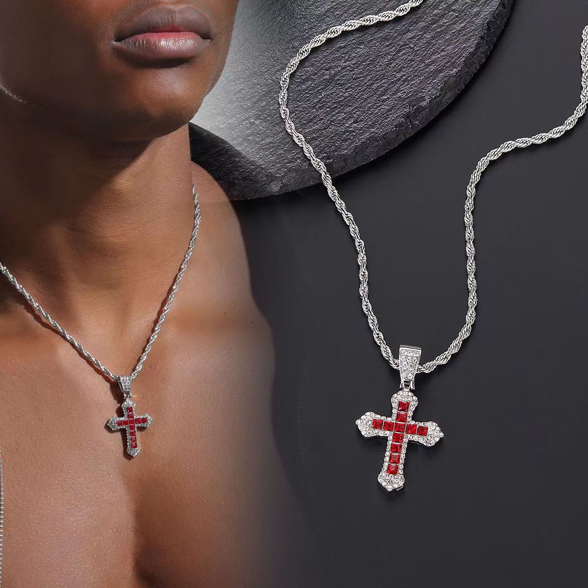 Streetwear Cross Zircon Alloy Wholesale Charms Pendant Necklace display picture 1