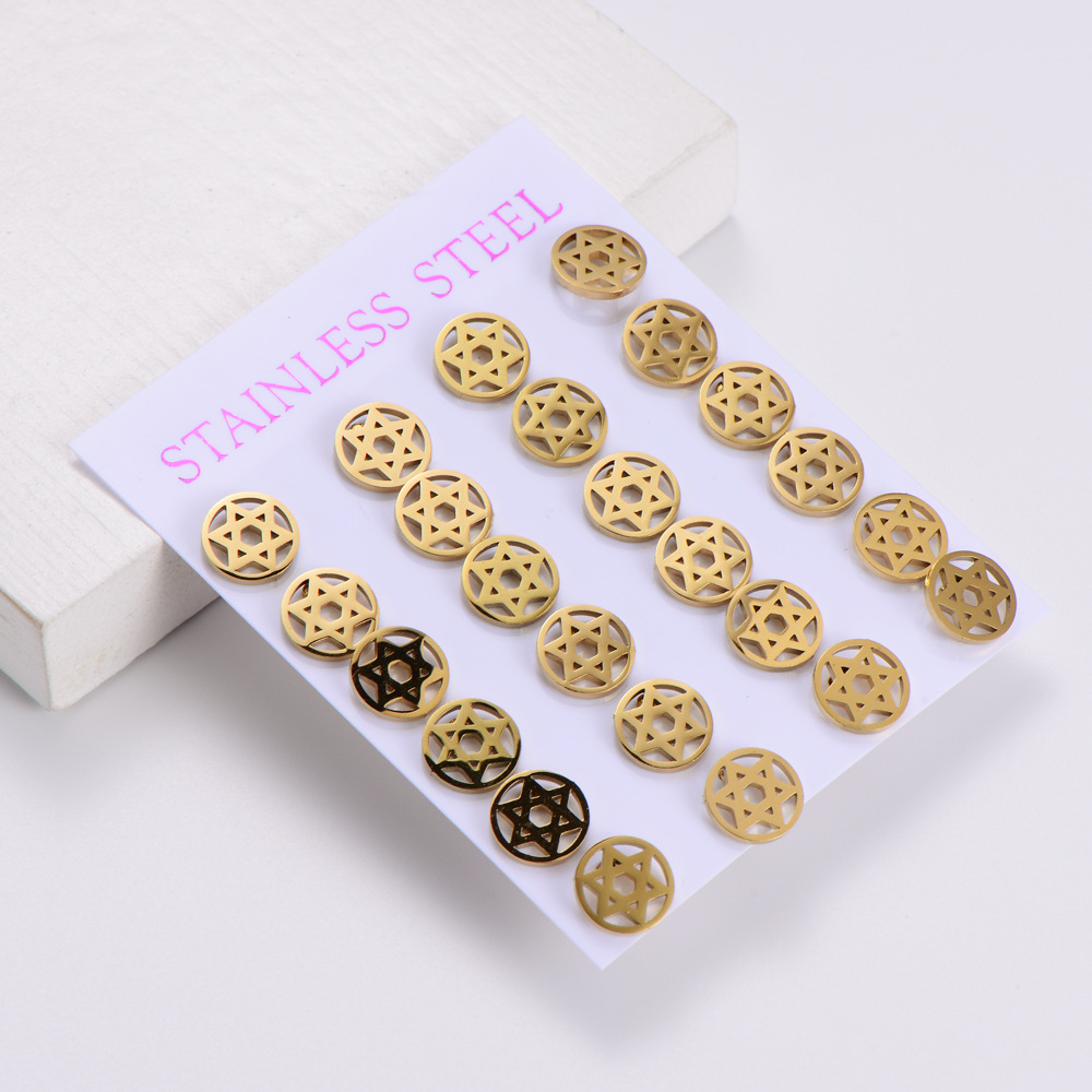 Fashion Star Stainless Steel Ear Studs Hollow Out Stainless Steel Earrings 1 Set display picture 1