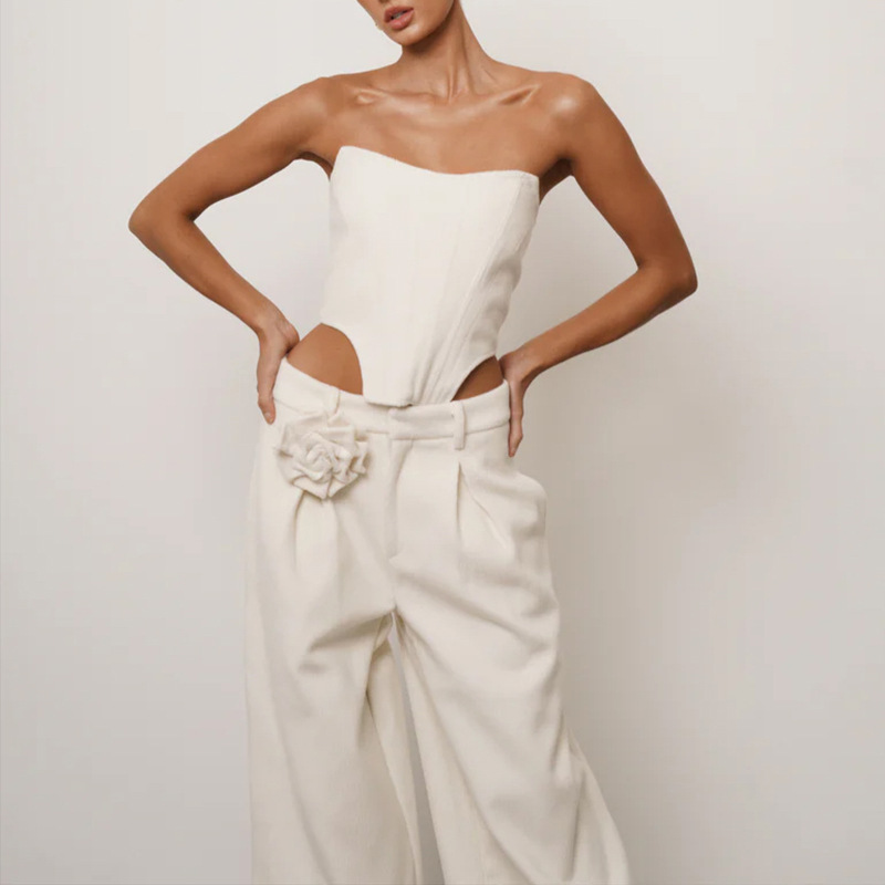 Top corset sem alças com detalhe de espinha de peixe e cintura alta, estilo socialite sexy europeu-americano, novidade da primavera de 2026._voghion.com