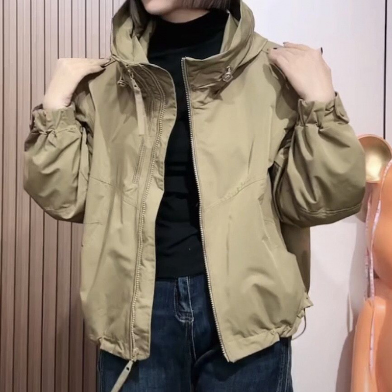 Double zipper hooded windbreaker for women 2025 Spring and Autumn New versatile slim large size flesh-covering jacket trendy