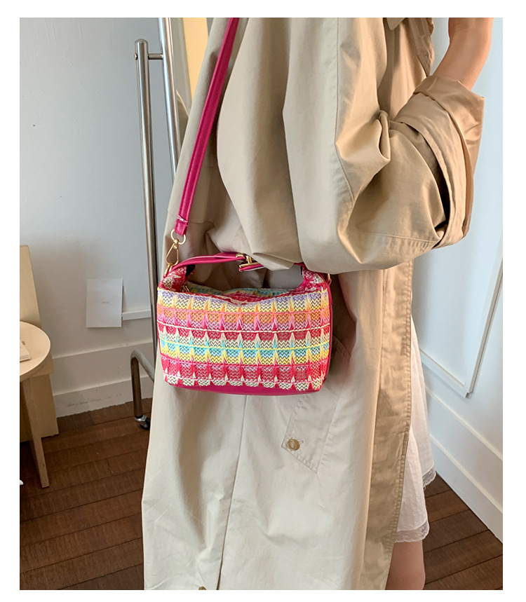 Straw Knitted Handbag Small Square Shoulder Bag With Clasp Casual Versatile Women's Luggage_voghion.com