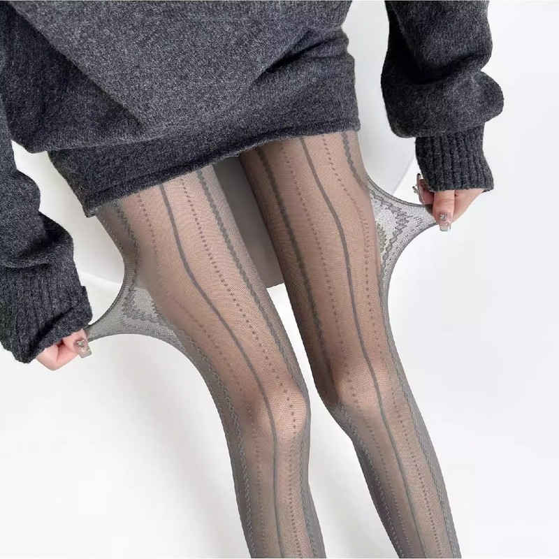 Spring and Autumn Retro Palace Style Vertical Striped Lace Twist Dot Base Stockings Japanese Pure Desire Slimming Jacquard Pantyhose