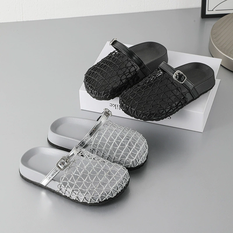 Стильные женские сандалии с вырезами и сетчатой вставкой, летний новый стиль 2025, удобные шлепанцы.