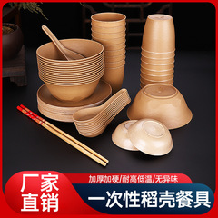 稻壳一次性餐具碗筷套装盘杯子可循环用食品级聚餐家用野餐多件套