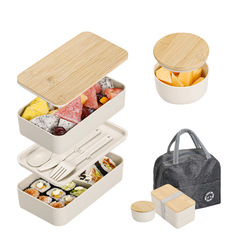 和風竹蓋弁当箱、食器付き学生・会社員用二段弁当箱、大容量保温弁当箱