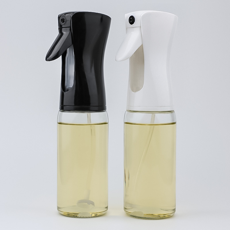 プッシュ式霧化オイルスプレーボトル キッチンバーベキュー用 油が垂れない 透明 220ml 家庭用ガラスオイルスプレーボトル オイルコントロール付き|undefined
