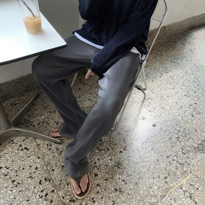 Плиссированные брюки MYQ, свободные широкие прямые брюки, мужские осенние модные повседневные брюки из ледяного шелка с драпировкой в Корейском стиле