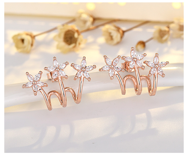 7g Weight Zircon Inlay Material 1 Pair Lady Flower Inlay Copper Zircon Ear Studs