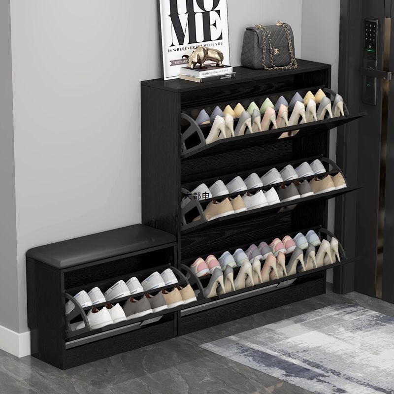 Ultra-Thin Shoe Cabinet in Black, Extremely Narrow, for Entryway, Hallway, Living Room, Small Apartment, Economical Entryway Storage Cabinet Ultra-Thin Shoe Cabinet in Black, Extremely Narrow, for Entryway, Hallway, Living Room, Small Apartment, Economical Entryway Storage Cabinet