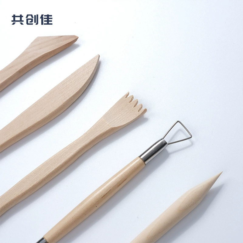 Set, carved clay, art knife handmade, 5 pieces