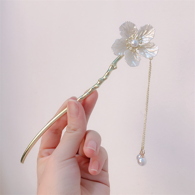 Horquilla de borla de flor de perla de estilo antiguo horquilla de pelo de nicho femenino paso a paso nuevo cheongsam chino Hanfu horquilla de pelo