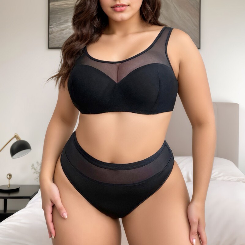 Amazon new black plus size bra suit Europe and the United States plus size has steel ring solid color underwear manufacturers wholesale