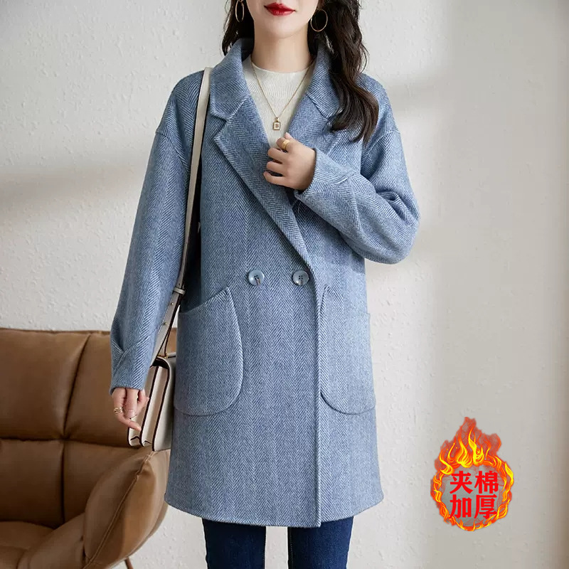 블루 [두꺼운 면] 헤링본 패턴