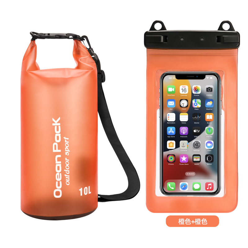 PVC防水桶+双挂钩磨砂半透PVC手机袋=橙色+橙色组合款