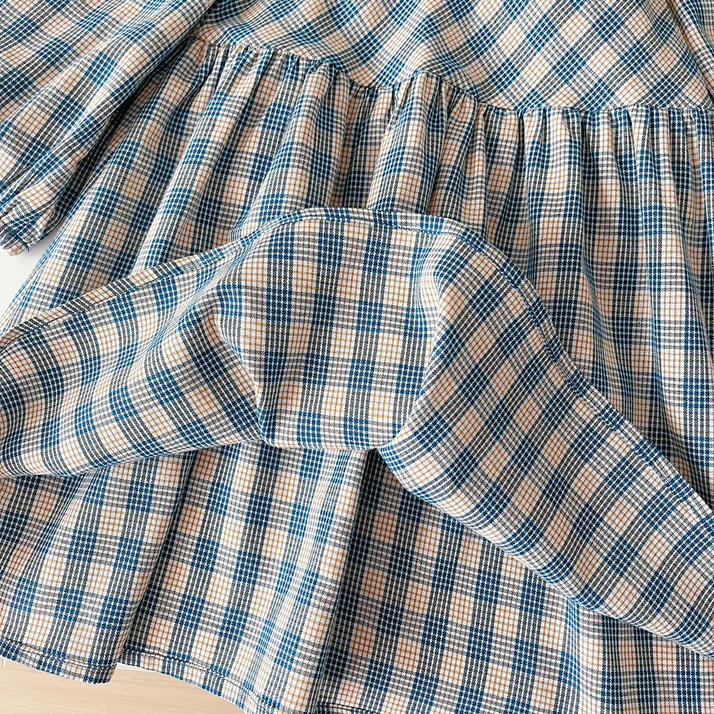Mädchen Kleid Mit Karomuster Und Spitzenkragen Langarm Herbst_voghion.com