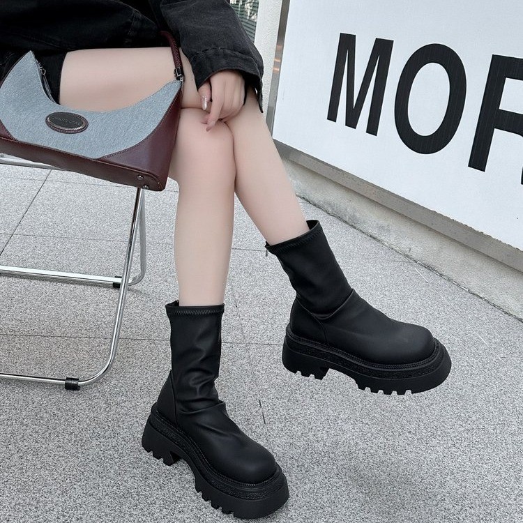 2024 wczesną wiosną nowe koreańskie składane gruby obcas gruba podeszwa krótkie smukłe buty seksowne modne wygodne modne buty_voghion.com