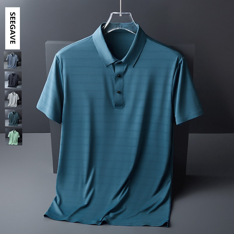 条纹网眼 夏季高端商务休闲无痕冰丝短袖t恤男士polo衫父亲节批发|ms