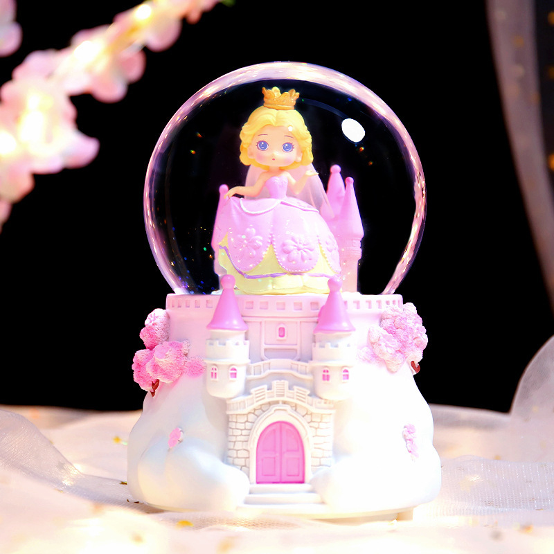 Pequeño libro rojo explosión dulce oso amarillo bola de cristal adornos luminosos giratorios caja de sonido regalos de vacaciones para niños