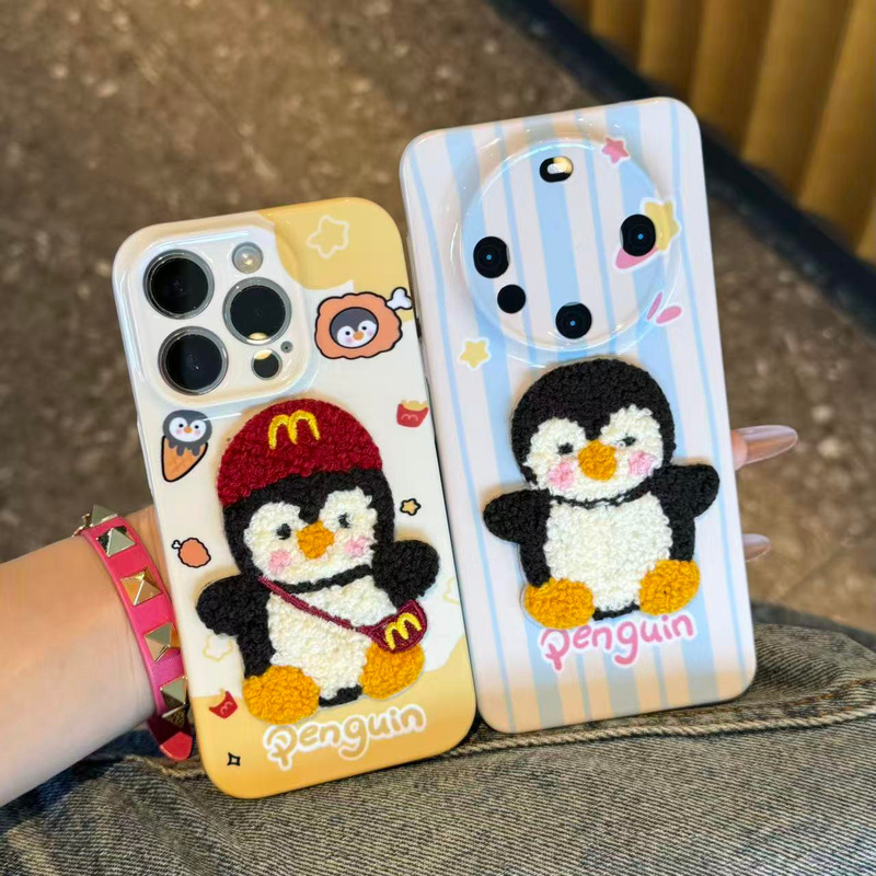 秋冬刺绣企鹅适用苹果17手机壳菲林华为oppovivo小米iPhone16Pro|undefined