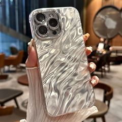 水波紋IMD純色適用リンゴ16promax携帯電話ケースip 16フラッシュ粉精孔高級感ins暴金