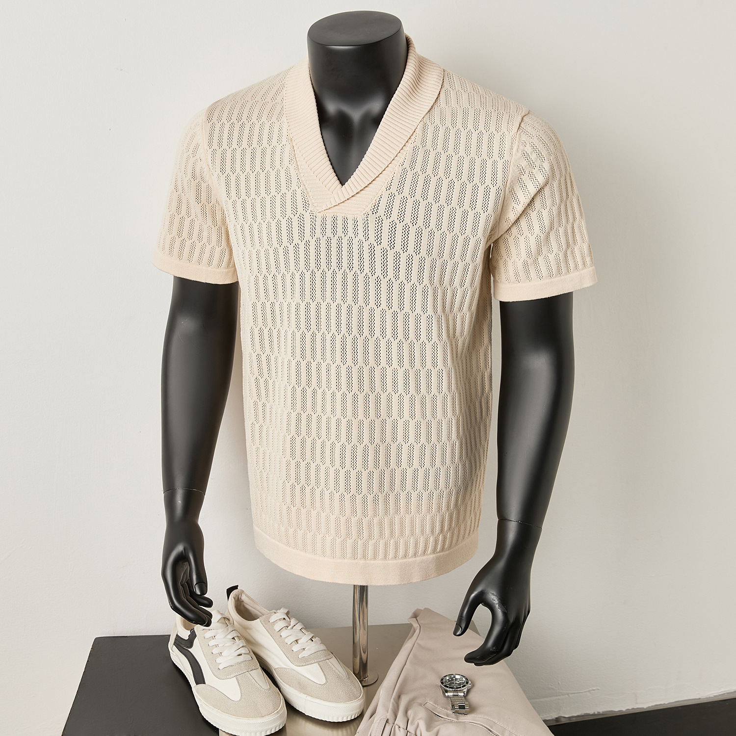 Polo camiseta de punto camiseta de manga corta hombre solapa hueco viejo estilo de negocios delgada camiseta de hielo fábrica al por mayor