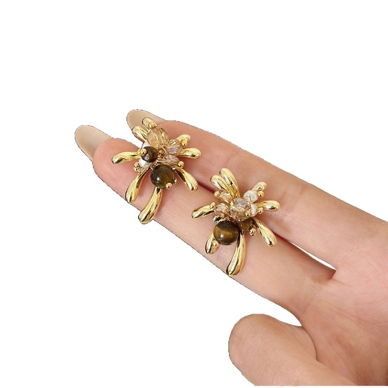 金色烟花虎眼石耳钉女秋冬美拉德独特小众轻奢高级感气质简约耳饰|undefined
