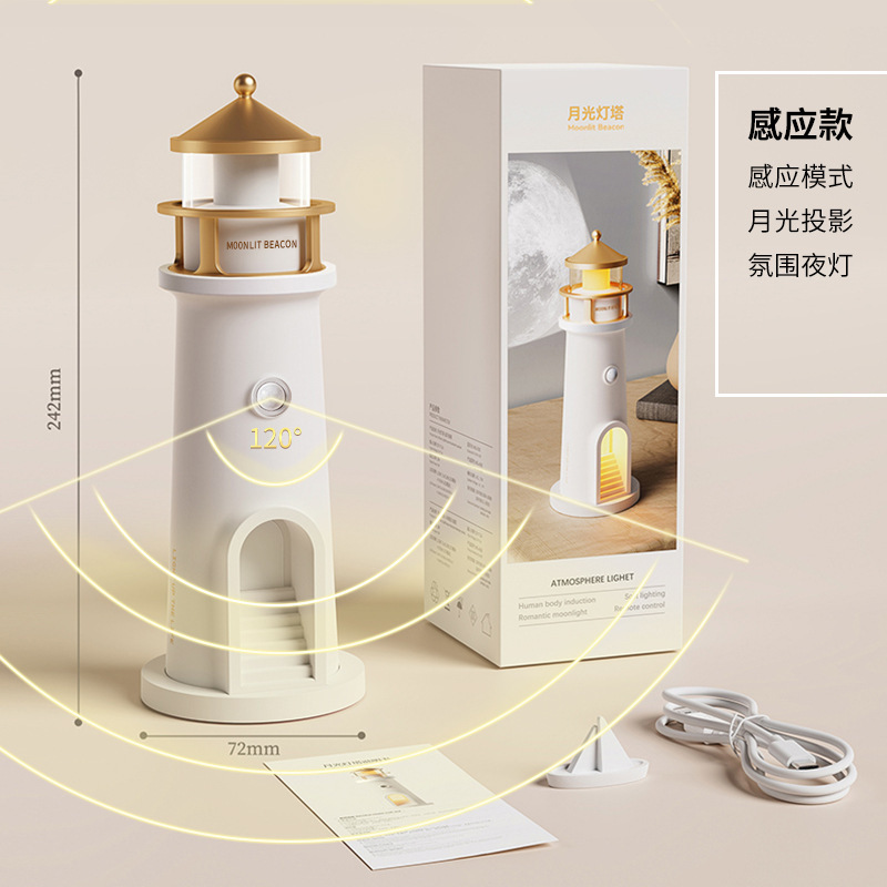 跨境爆款月光灯塔网红小夜灯 卧室床头氛围灯 人来即亮人体感应灯|undefined