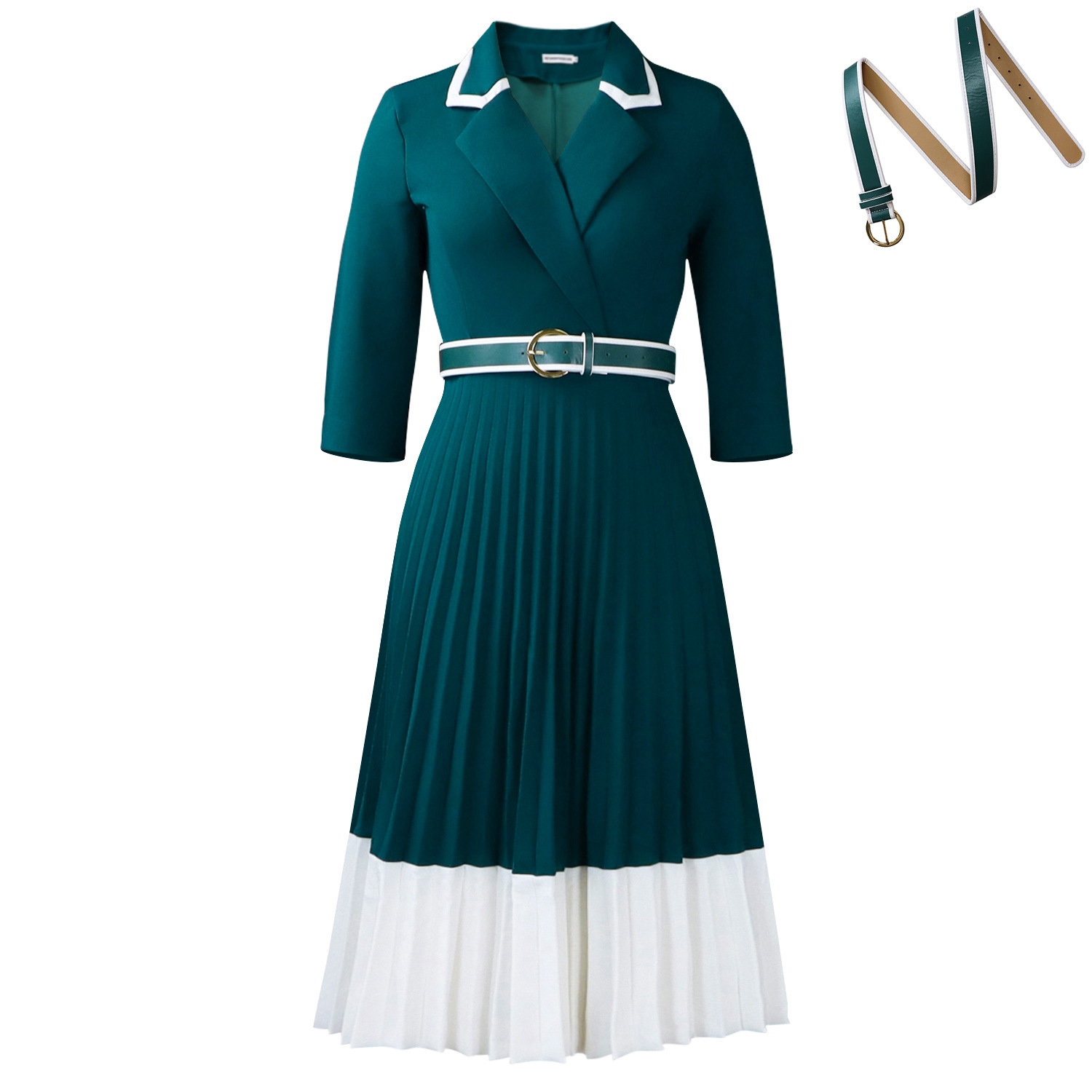 Women's Long-Sleeve Solid Color A-Line Dress
