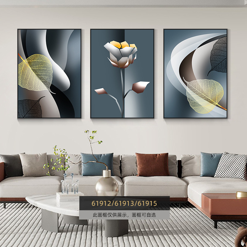 Pintura de decoración de la sala de estar moderna de lujo ligera Fukuyan atmósfera tripartita mural significa un buen fondo de sofá pintura colgante de pared