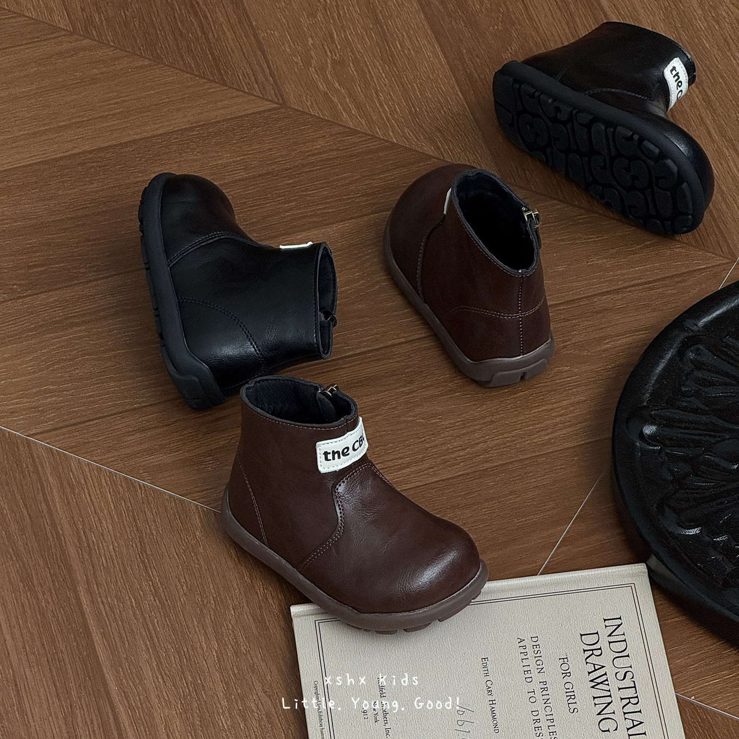 Xshx Pilot Boots｜Boys and Girls Autumn Chimney Boots with Side Zipper, Retro British Style, Wide Toe, Functional Thick Sole