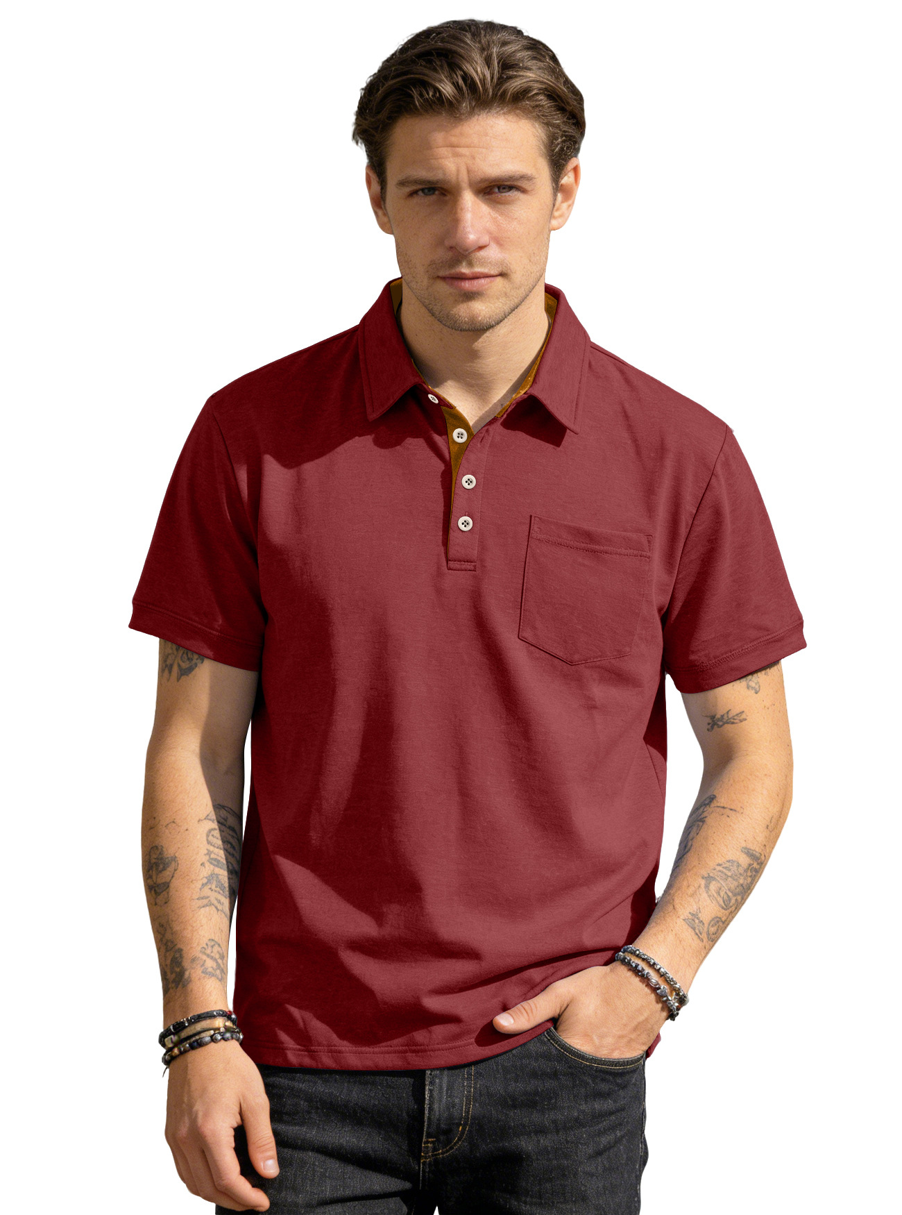 Nuevo transfronterizo Europa y América de verano hombre nuevo polo de manga corta con solapa de color sólido camiseta casual para hombre