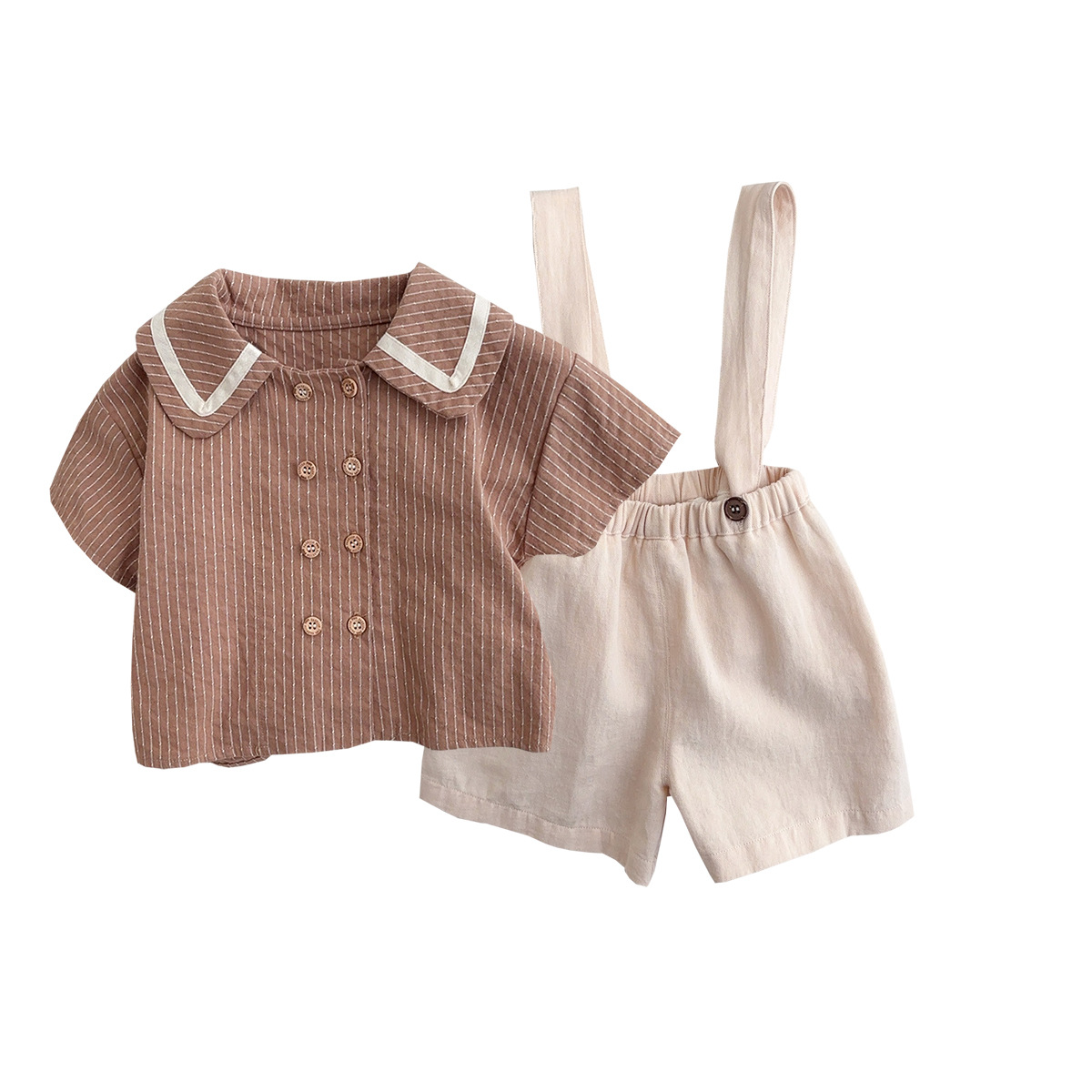 Nuevos productos de verano Ropa para bebés 1-3 años Camisa a rayas de manga corta para bebés Monos cruzados sueltos Conjunto de dos piezas 1