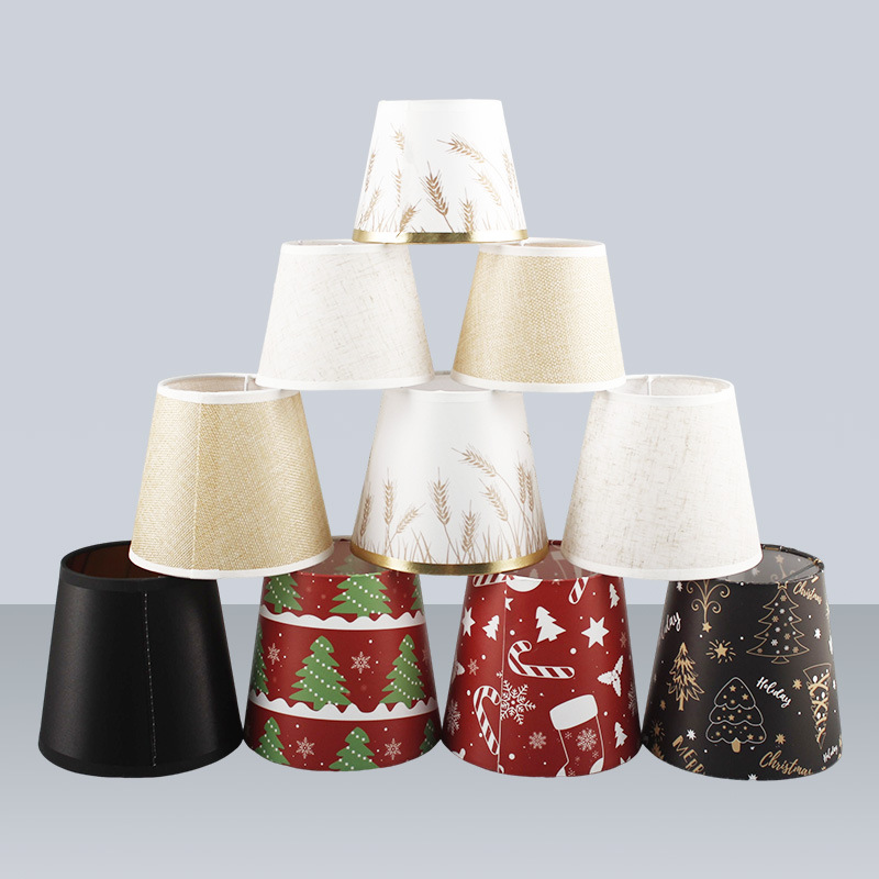 Patrón de impresión, pantalla de pegatina de Xiaoping, tela creativa simple, accesorios de lámpara redonda en forma de cono, pantalla de lámpara de mesa de habitación para el hogar