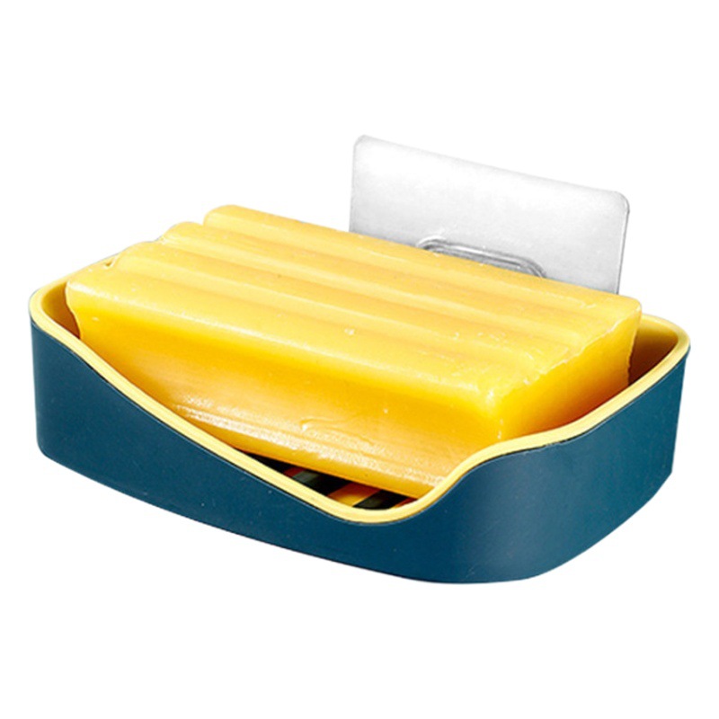 Caja de jabón transparente de doble capa de color de contraste de moda nórdica multifuncional baño portátil caja de almacenamiento sin perforaciones titular de jabón