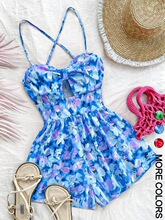 Floral print cutout crossstrap jumpsuit Romper near the