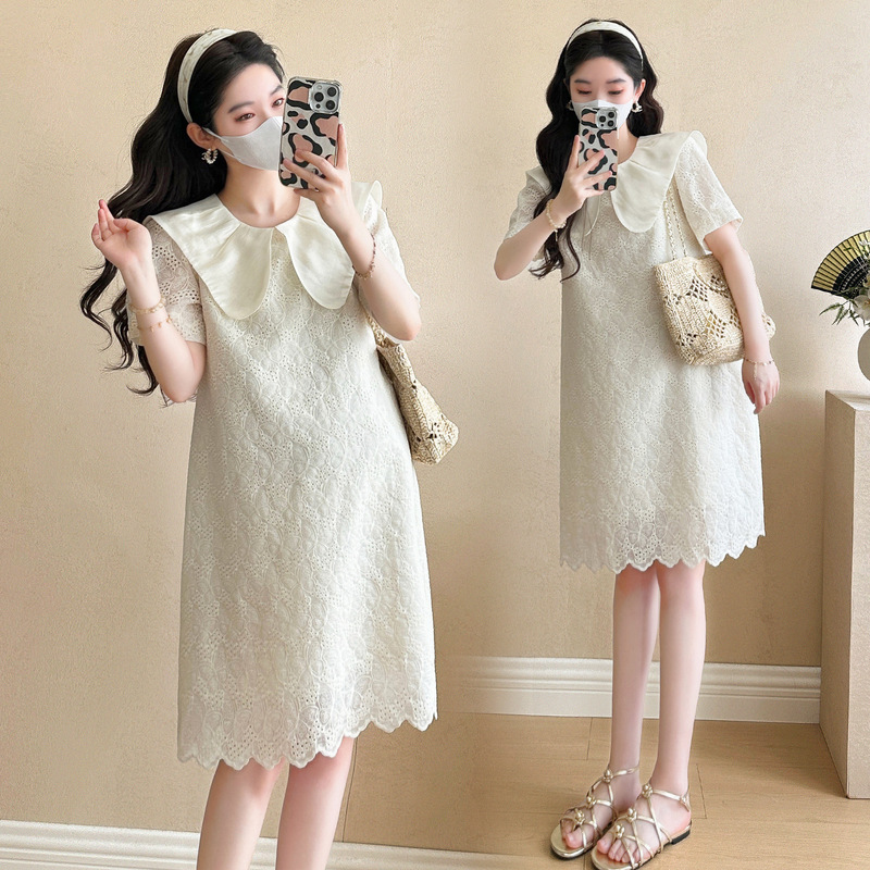 2025 Summer New Fashion Lace Embroidery Sweet Doll Collar Age-reducing Small Outer Wear Maternity dress 2025 Summer New Fashion Lace Embroidery Sweet Doll Collar Age-reducing Small Outer Wear Maternity dress