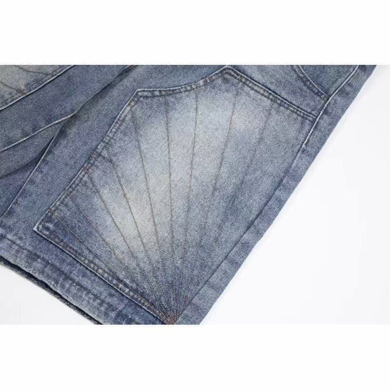 Men's Clothing Unisex Summer Retro Washed Denim Shorts Straight Leg Five Point Distressed Loose Fit Trendy Men's Clothing_mkmklike.com