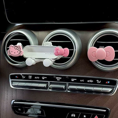 Car Mobile Phone Holder Air Car phone holder - pink-bow-kitten-white-mirror-stand-pink-knot