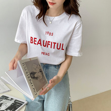 2025年夏季新款白色短袖t恤女装纯棉宽松韩版休闲半袖上衣ins潮牌